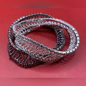 Pair Women’s Bracelets Red Clear Sparkling Rhinestones Stretch